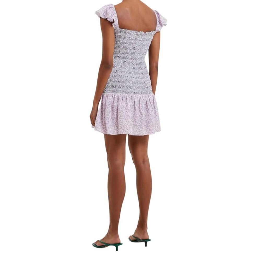 French Connection Lilac Floral Mini Dress Size 2 Smocked Ruffle Hem NWT - Picture 9 of 14